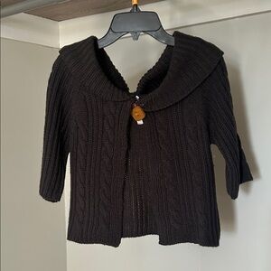 Brown Cable-Knit Cropped Women’s Sweater with Shawl Collar